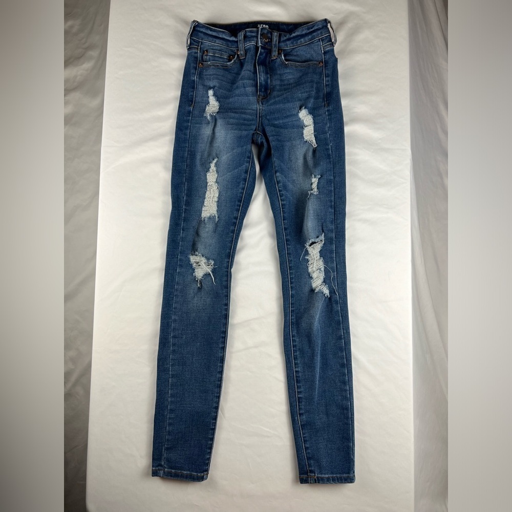 Aero - Women’s Jeans - High Rise Jeggings - Ripped Front -Size 00 Regular-Skinny